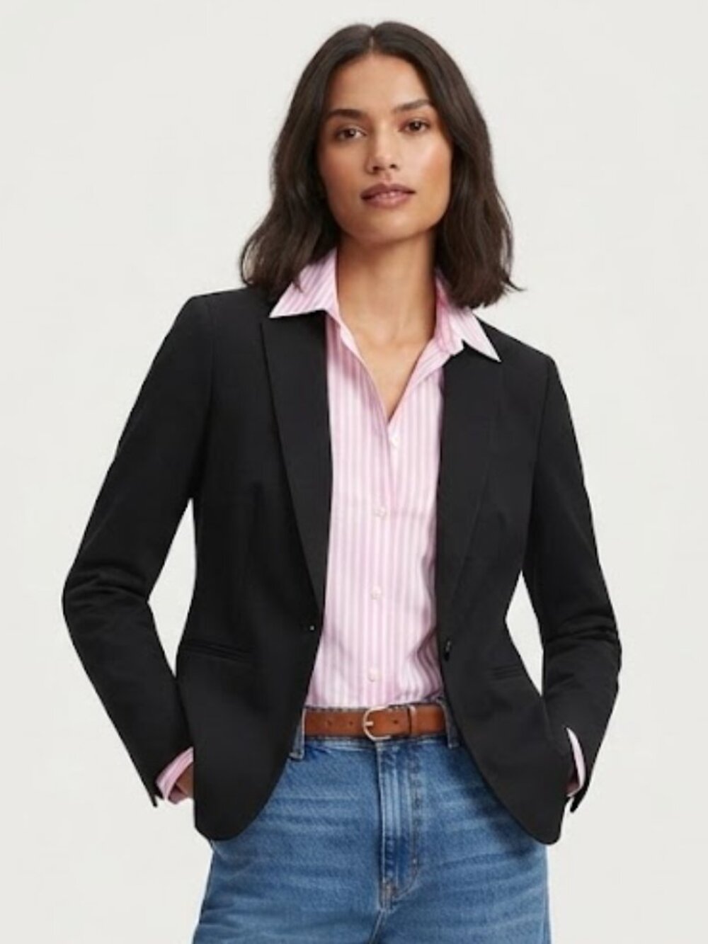 Ann Taylor Black Tailored One Button Blazer Notched Lapel Workwear Size 8
